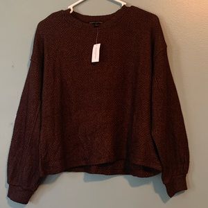 Textured Crew-Neck Pullover- Brown
